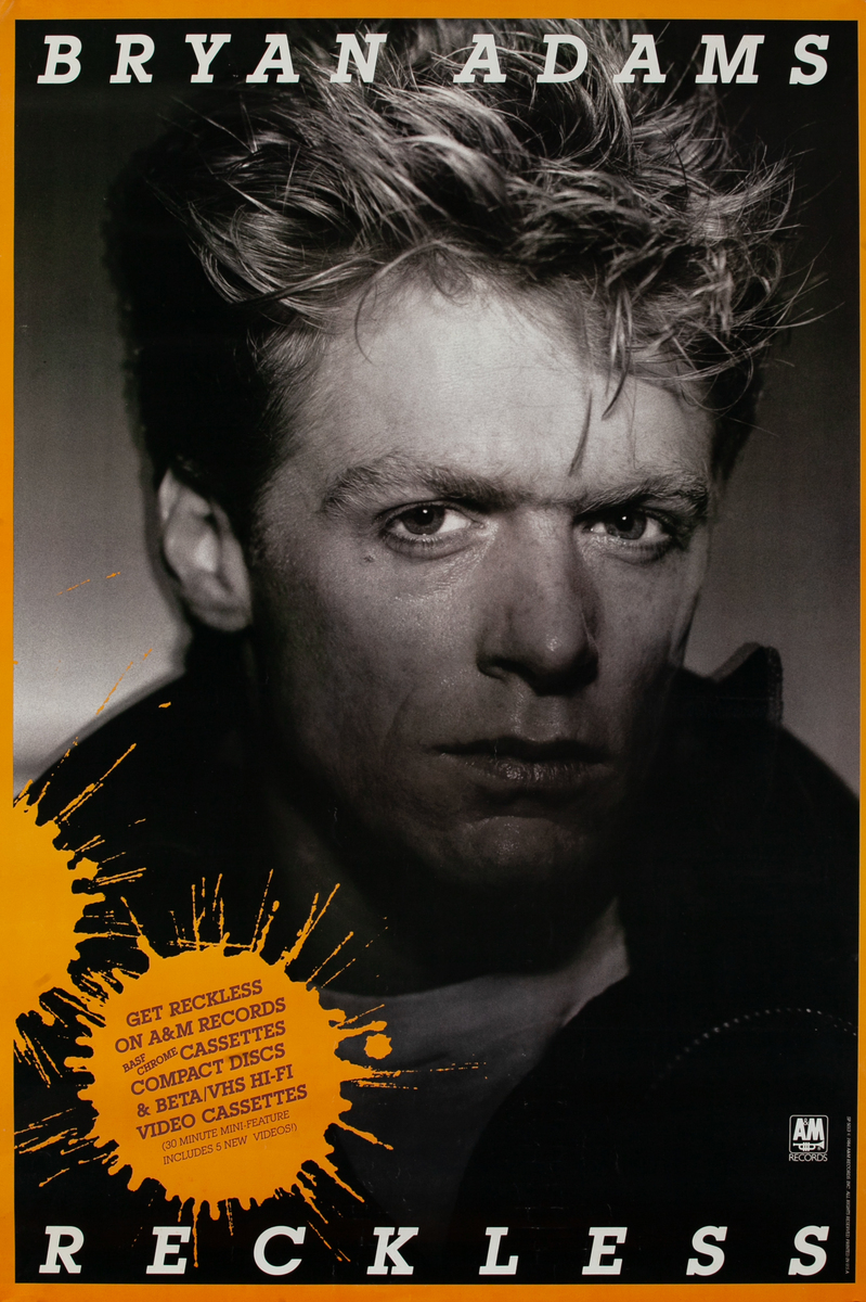 Bryan Adams Reckless Album Poster
