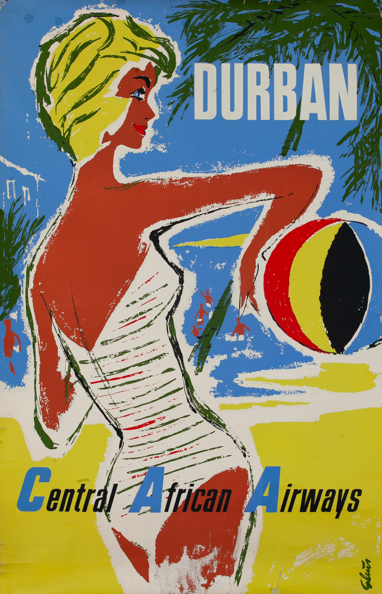 Central African Airways Durban South Africa Travel Poster