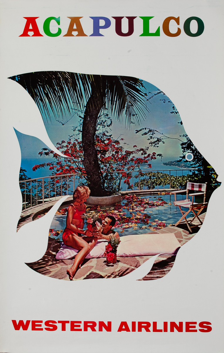 Western Airlines Acapulco Travel Poster Sunfish Silhouette