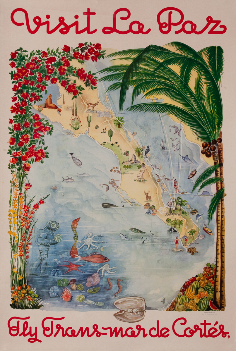 Visit La Paz, Fly Tran’s Mar De Cortez Travel Poster