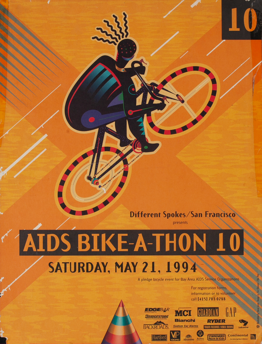 Aids Bike-A-Thon 10 -  Different Spokes San Francisco Fundraiser Poster