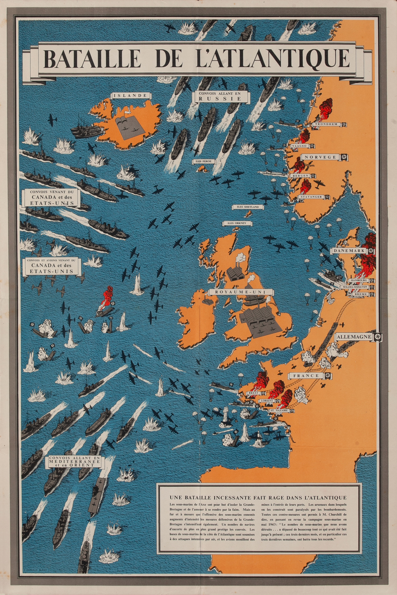 Battle of the Atlantic British WWII Poster Bataille de L'atlantique