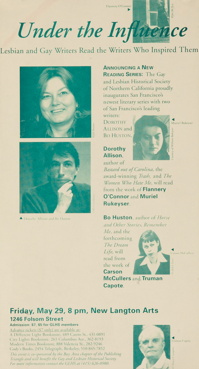 Under The Influence Lesbian and Gay Writers Read the Wrighters Who Inspired Them - Reading Series Poster 