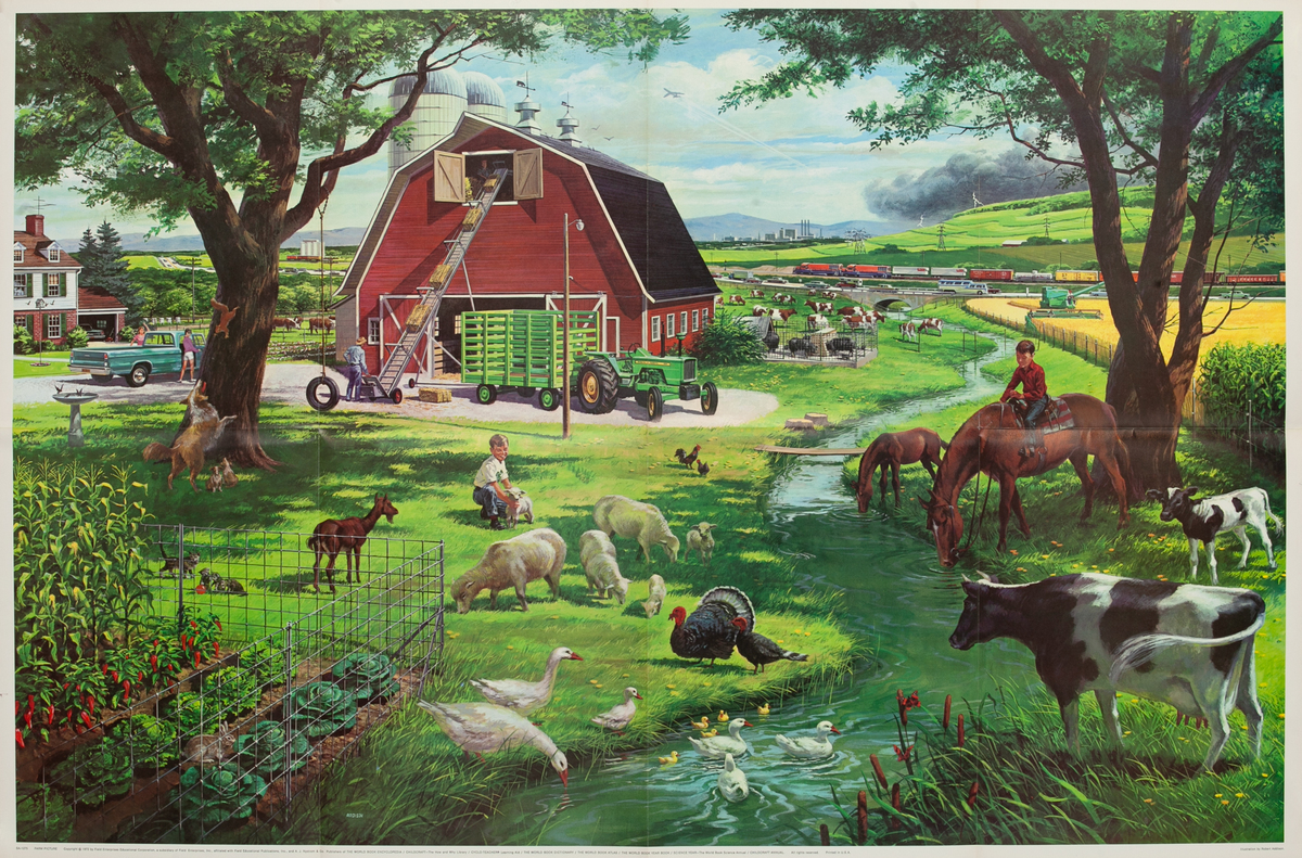 Childcraft Barn Scene Poster, Red Barn with Vegetable Garden 