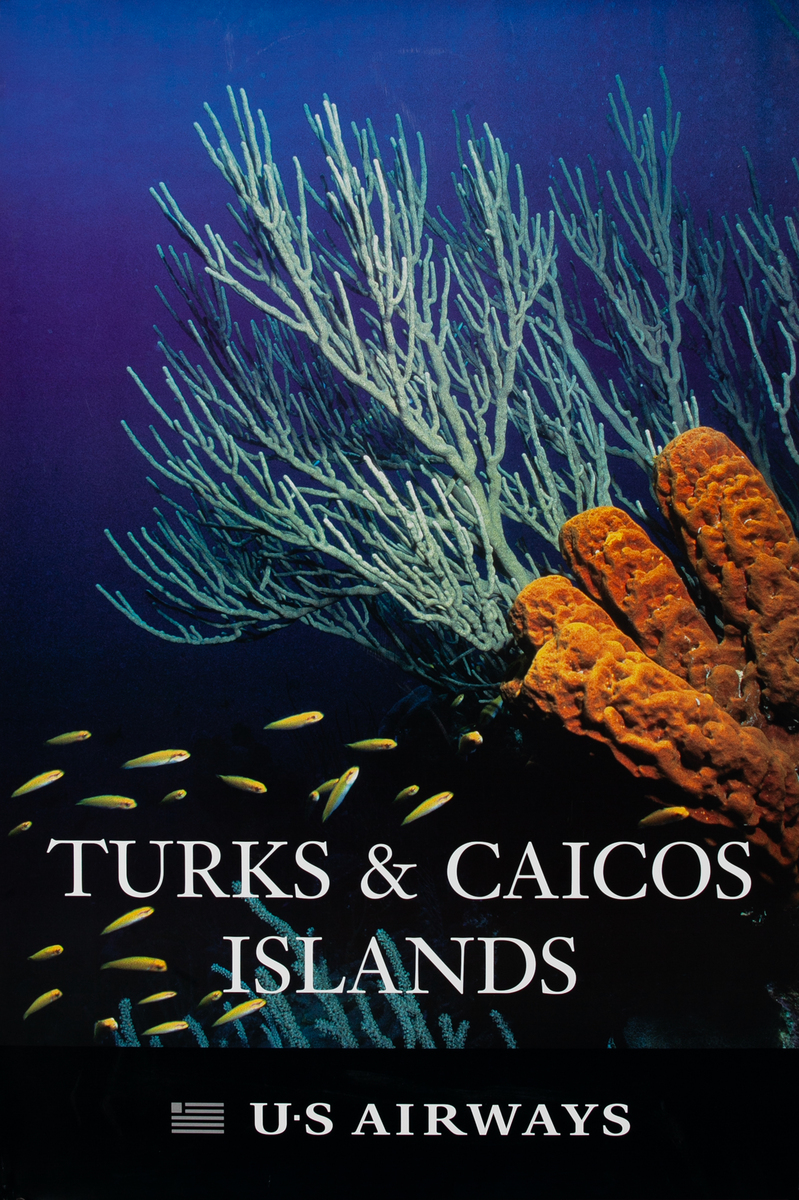 U S Airways Turks and Caicos Islands Travel Poster Coral Reef