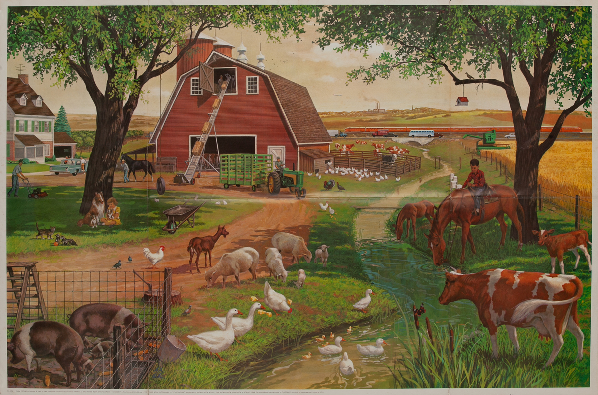Childcraft Barn Scene Poster, Red Barn with Pigs