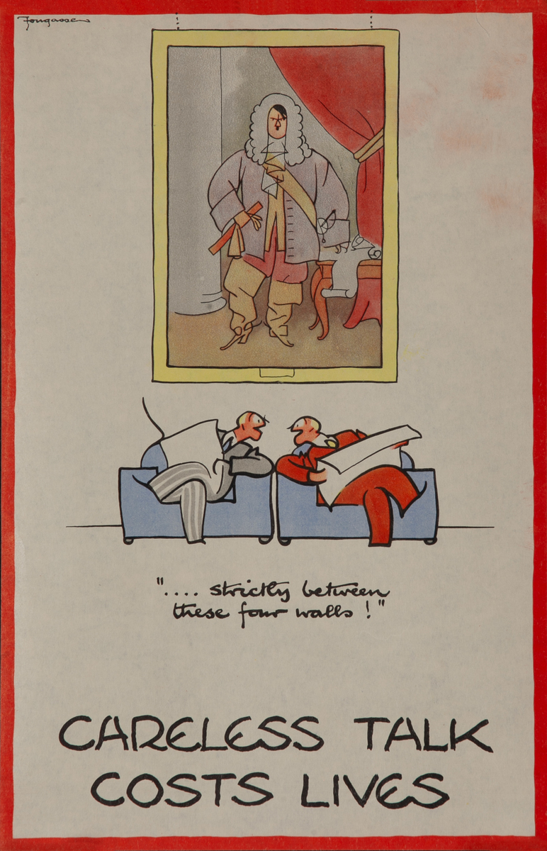Careless Talk Costs Lives, strictly between these four walls! Original British WWII Poster