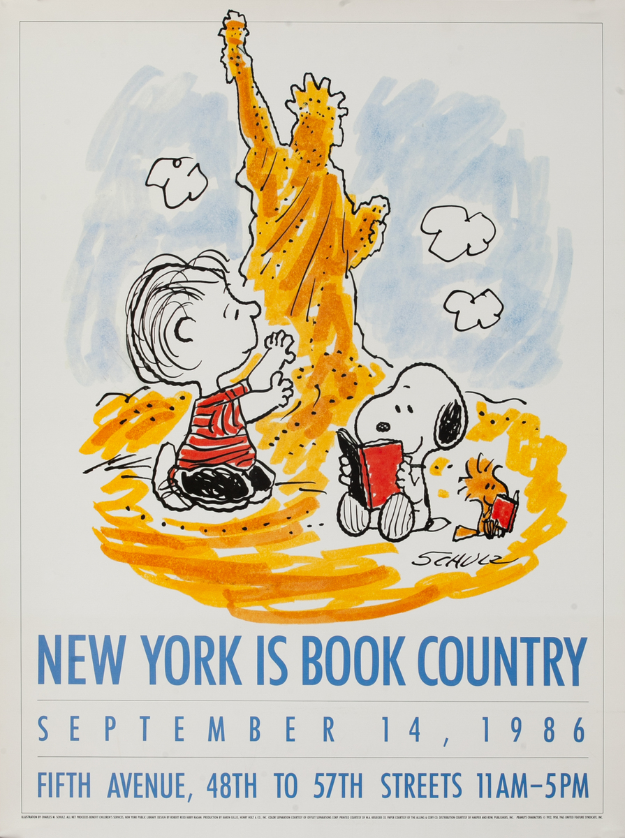 New York is Book Country 1986 Charles Schultz Poster 