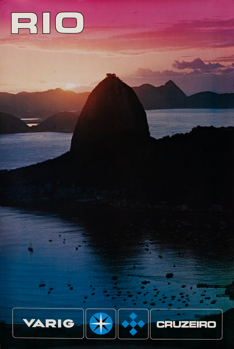 Varig Airlines, Rio Brazil Sugarloaf Mountain Travel Poster