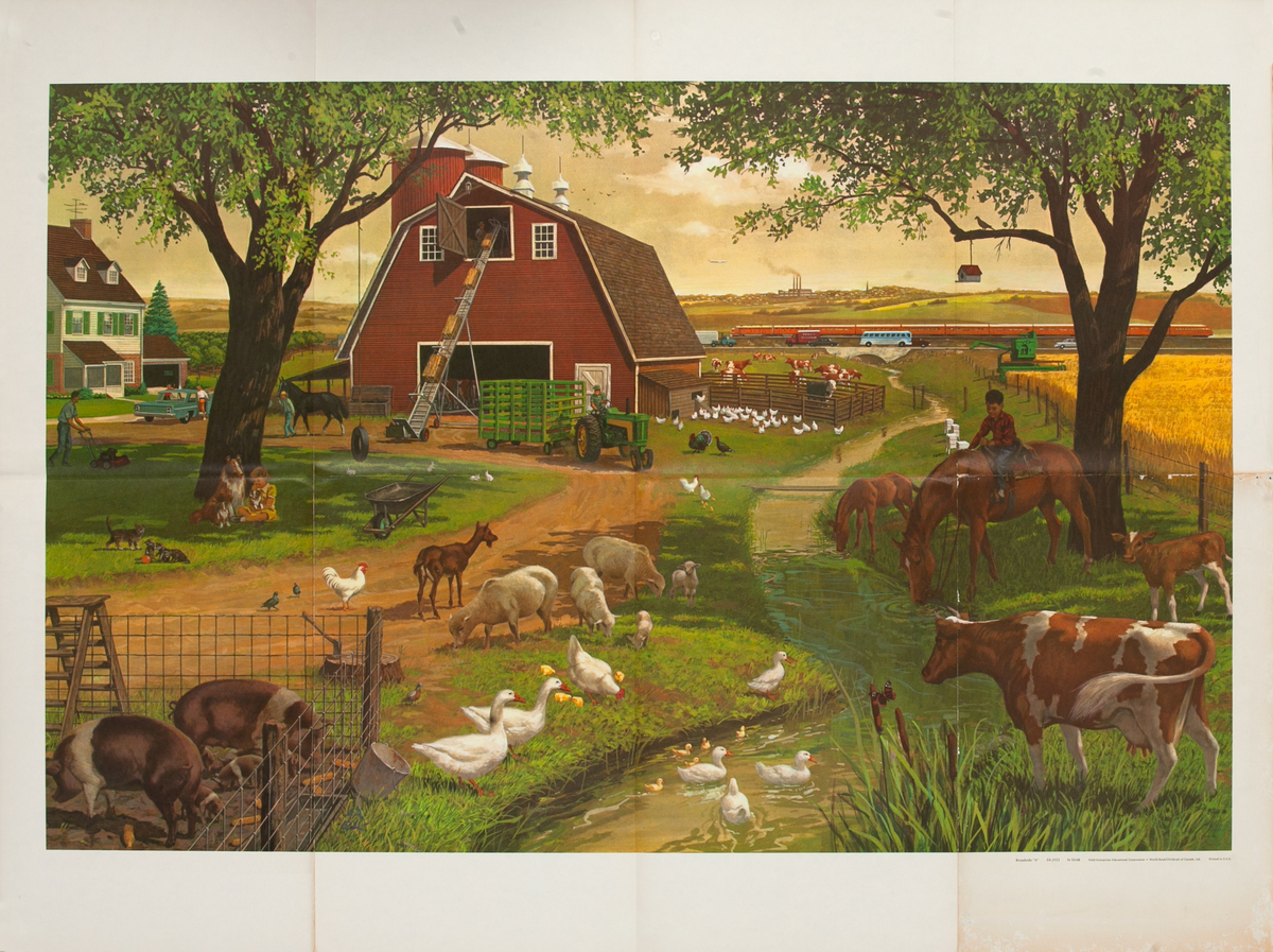 Childcraft Barn Scene Poster, Red Barn with Pigs, with borders