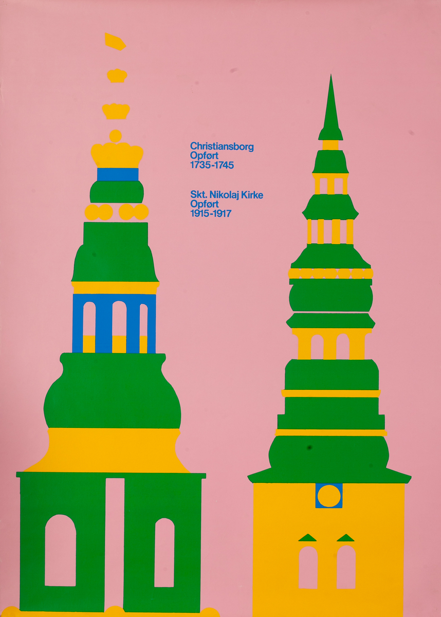 Christiansborg Palace - St. Nicholas Church Towers of Copenhagen Danish Travel Poster