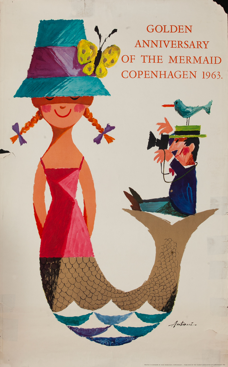 Golden Anniversary of the Mermaid of Copenhagen 1963 Danish Travel Poster