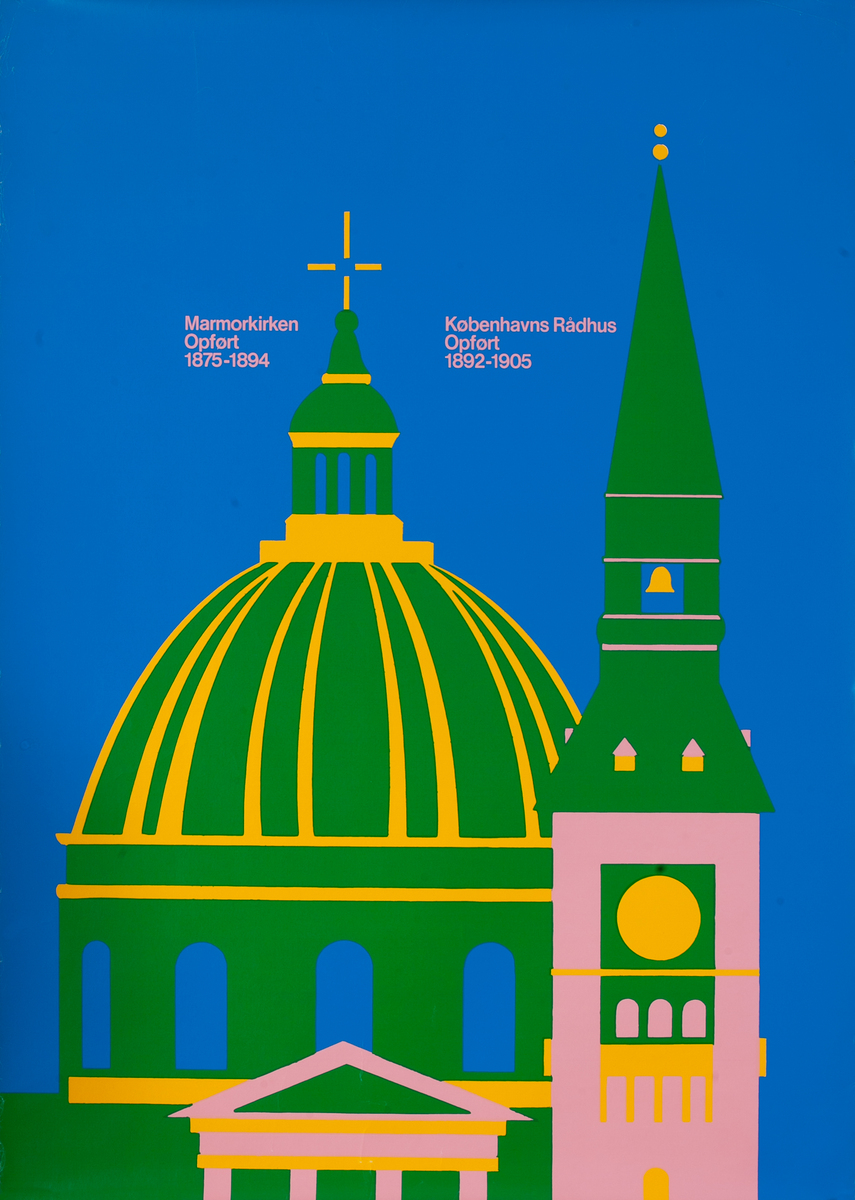  15 Frederik's Church - Copenhagen City Hall  Towers of Copenhagen Danish Travel Poster