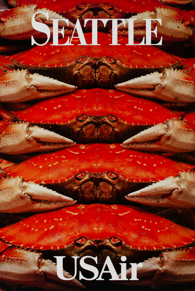 USAir Seattle Washington, Crabs Travel Poster