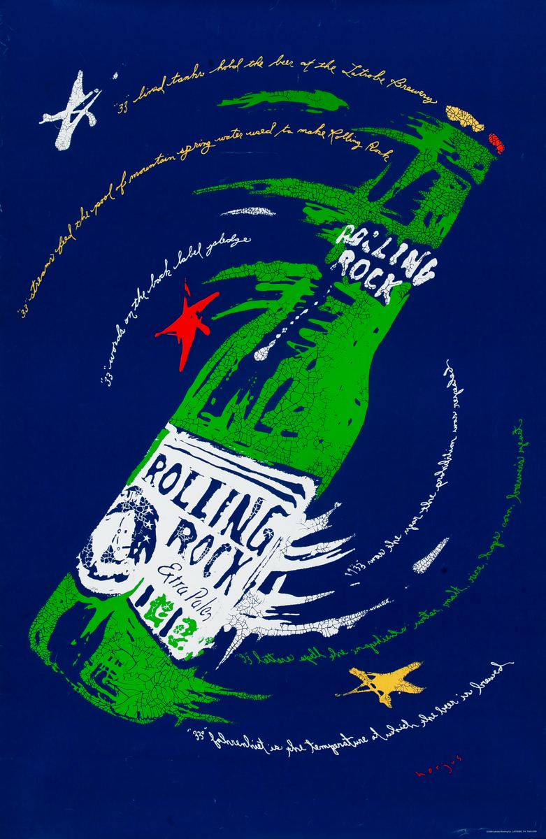 Rolling Rock Beer Advertising Poster Extra Pale 33 