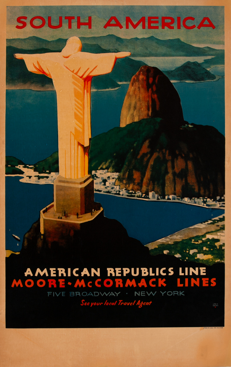 American Republic  Line Moore-McCormack Lines South America Travel Poster