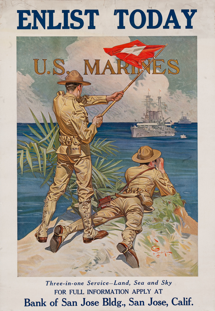 WWI Enlist Today WWI Marine Recruiting Poster 
