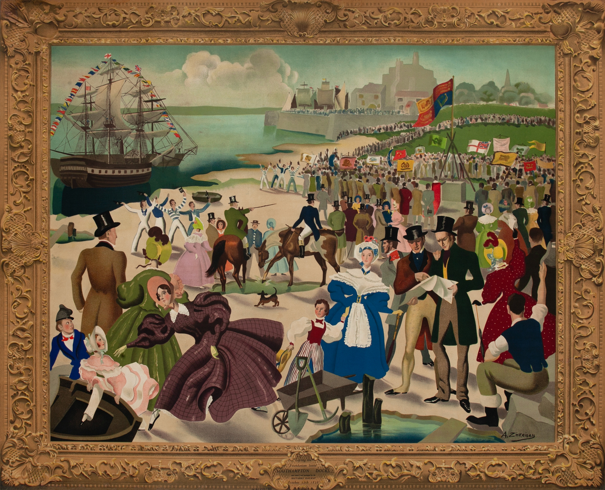 Southern Railway British Travel Poster - Laying the Foundation Stone, Southampton Docks 