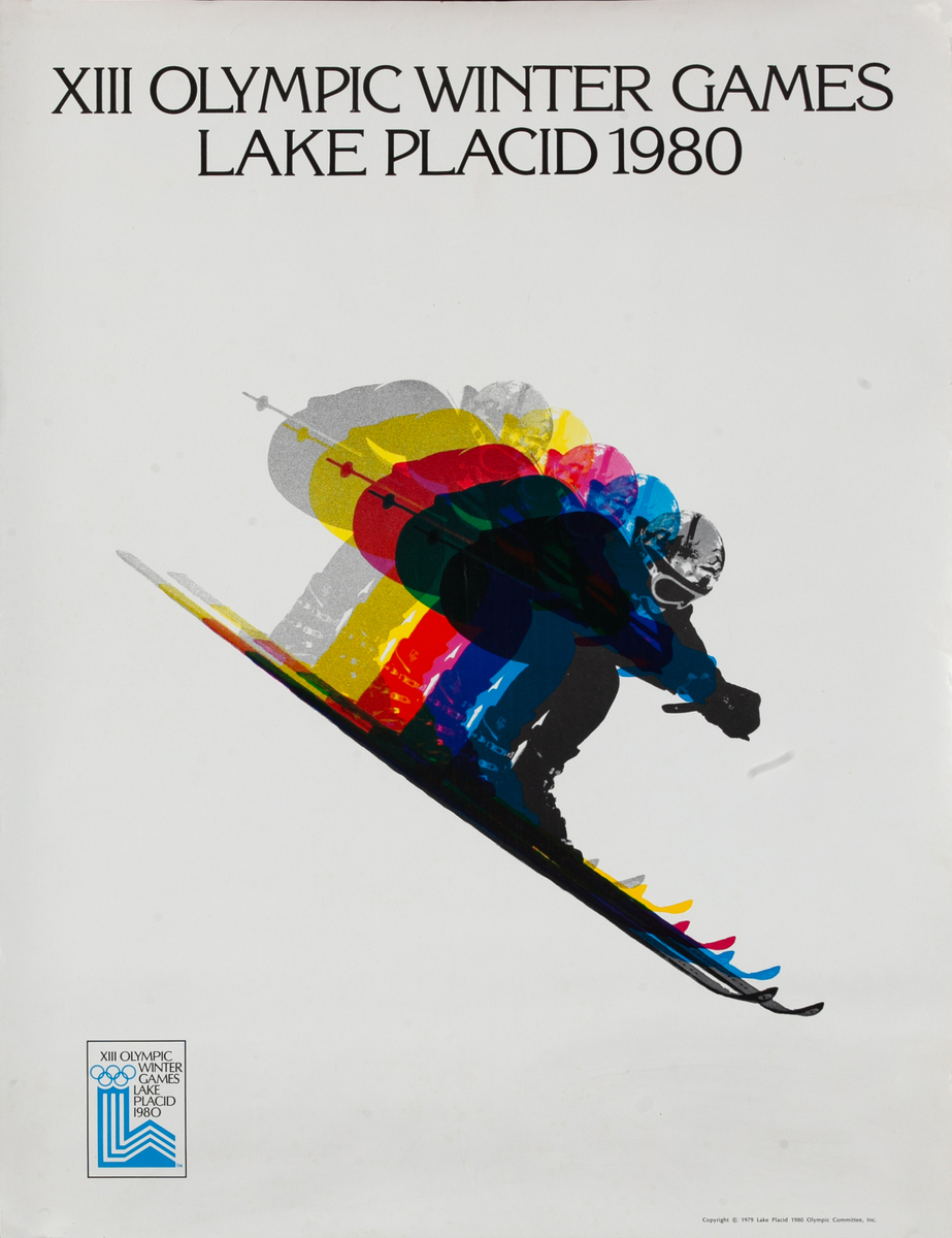 XIII Olympic Winter Games Lake Placid 1980 Poster Downhill Ski