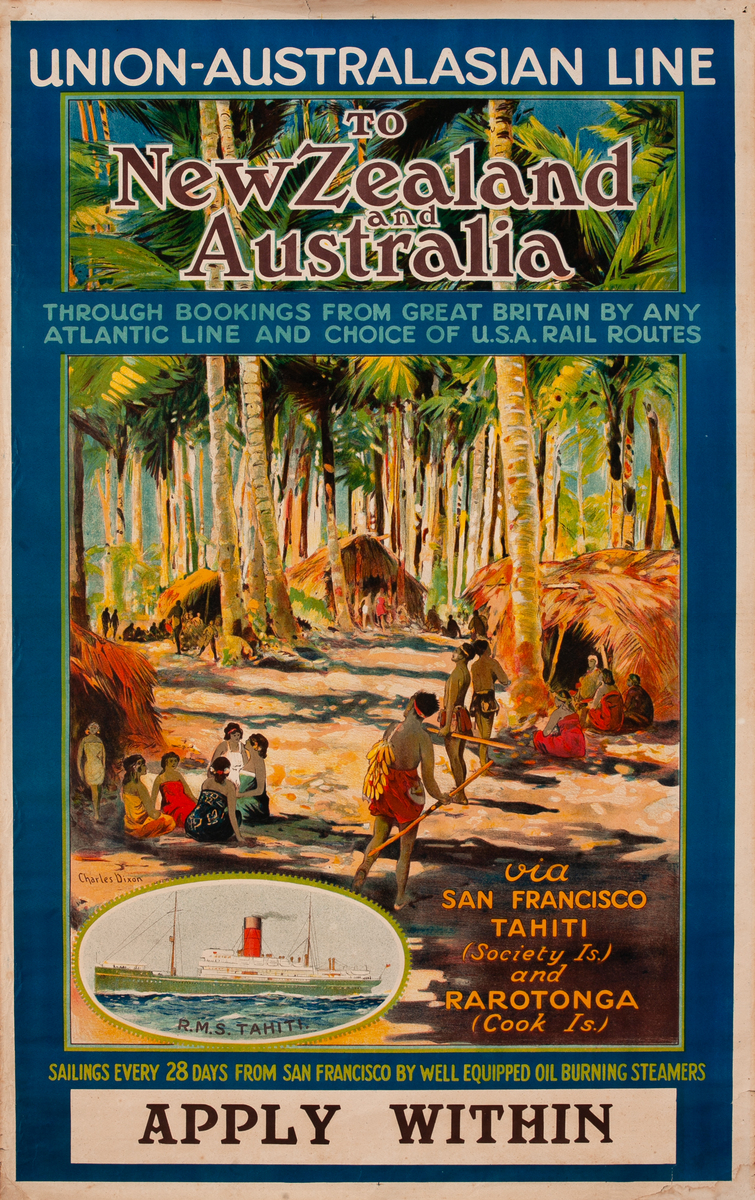 Union Australasian Line To New Zealand and Australia Travel Poster
