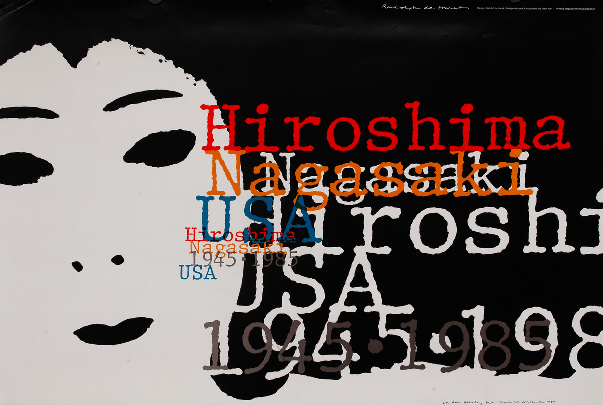 Hiroshima Japan Atomic Bomb 40th Anniversary Protest Poster B&W Face