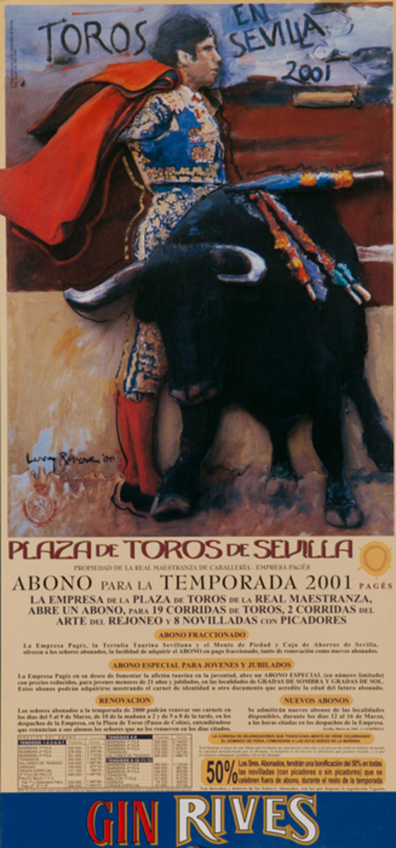 Sevilla Spain Original Spanish Bullfight Poster 2001 Larry Rivers small size