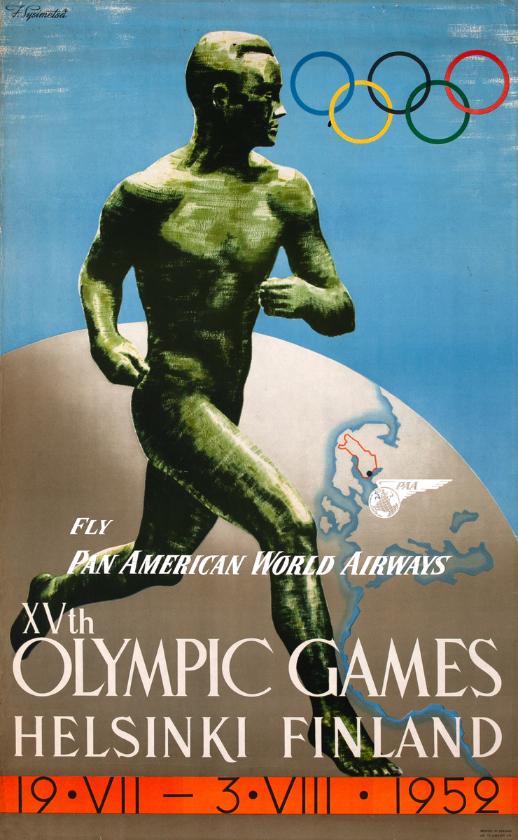 XVth Olympic Games Helsinki Finland Original Pan American World Airways Poster