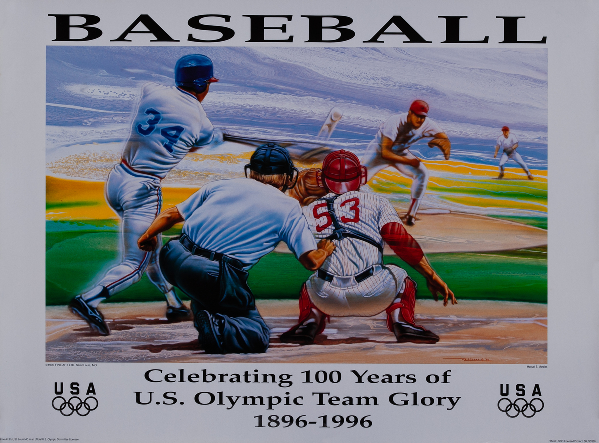 Original Vintage 1996 Atlanta Olympics Poster Baseball (Morales)