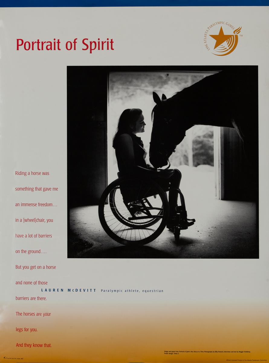 1996 Paralympics Original Sports Poster Portrait of Spirit Equestrian