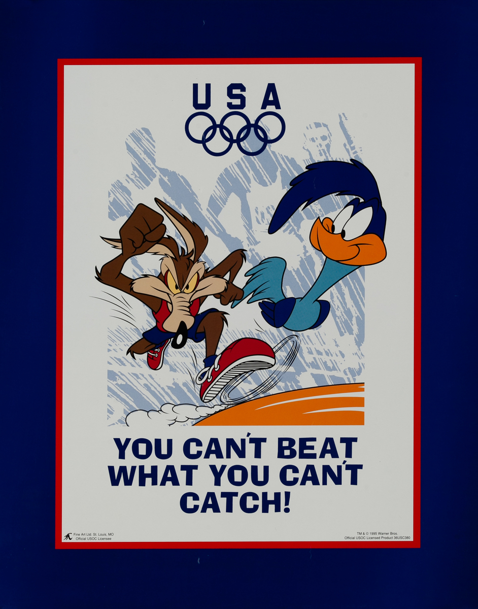 Road Runner Wiley Coyote Original Vintage 1996 Atlanta Olympics Poster 