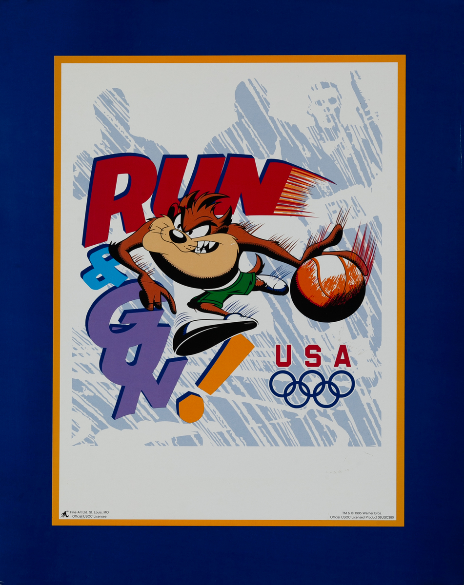 Tasmanian Devil Run and Gun Original Vintage 1996 Atlanta Olympics Poster