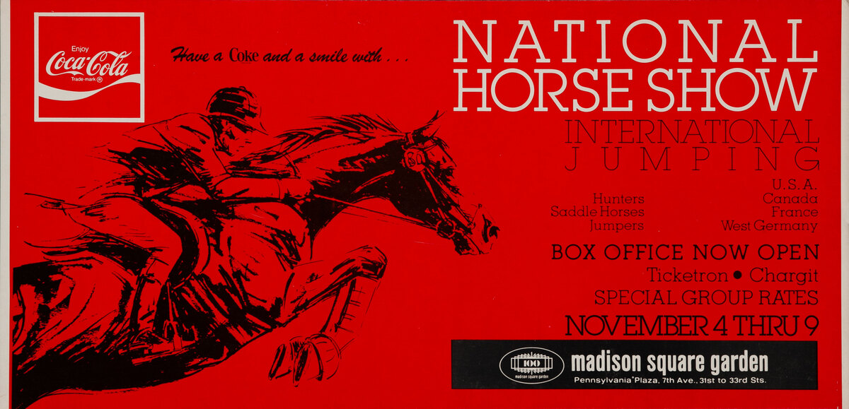 National Horse Show International Jumping Competition Nov 4-9 Madison Square Garden Advertising Poster