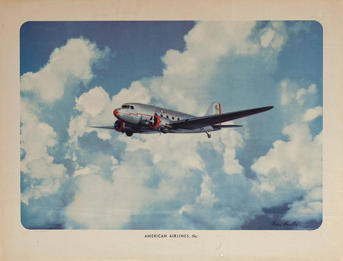 American Airlines 1941 Flying Plane Original Vintage Travel Poster