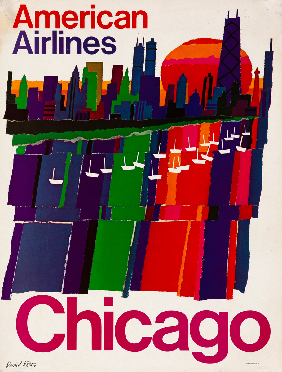 Chicago Skyline American Airlines Original Travel Poster