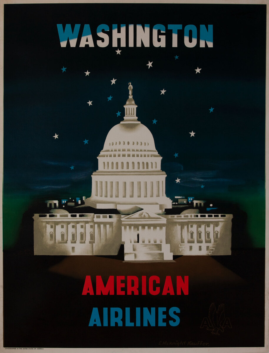 American Airlines DC Original Vintage Travel Poster Kauffer
