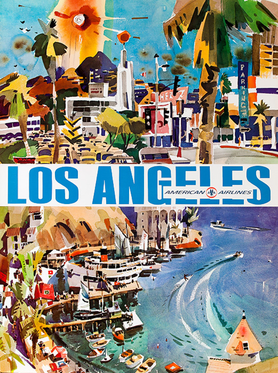 American Airlines Los Angeles Watercolor Travel Poster