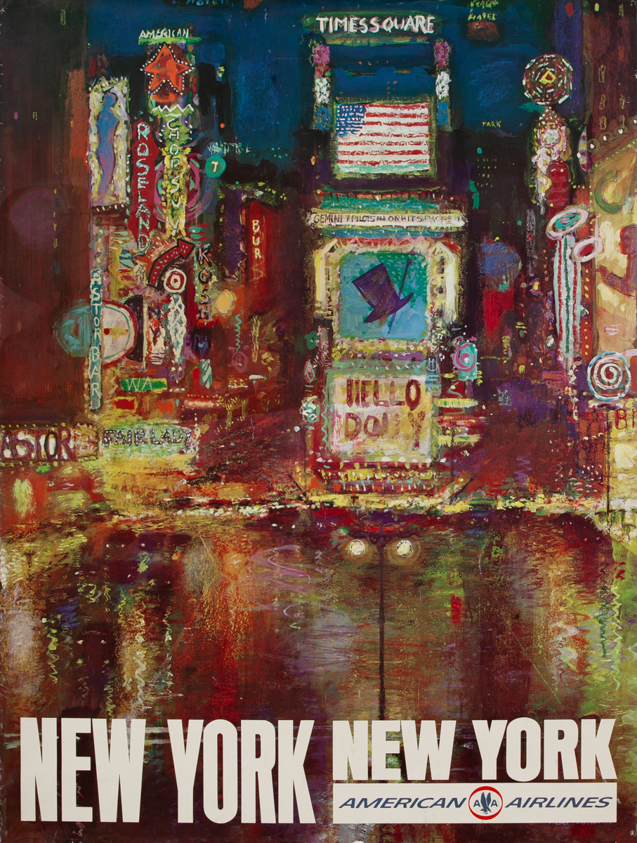 American Airlines New York Original Travel Poster Times Square