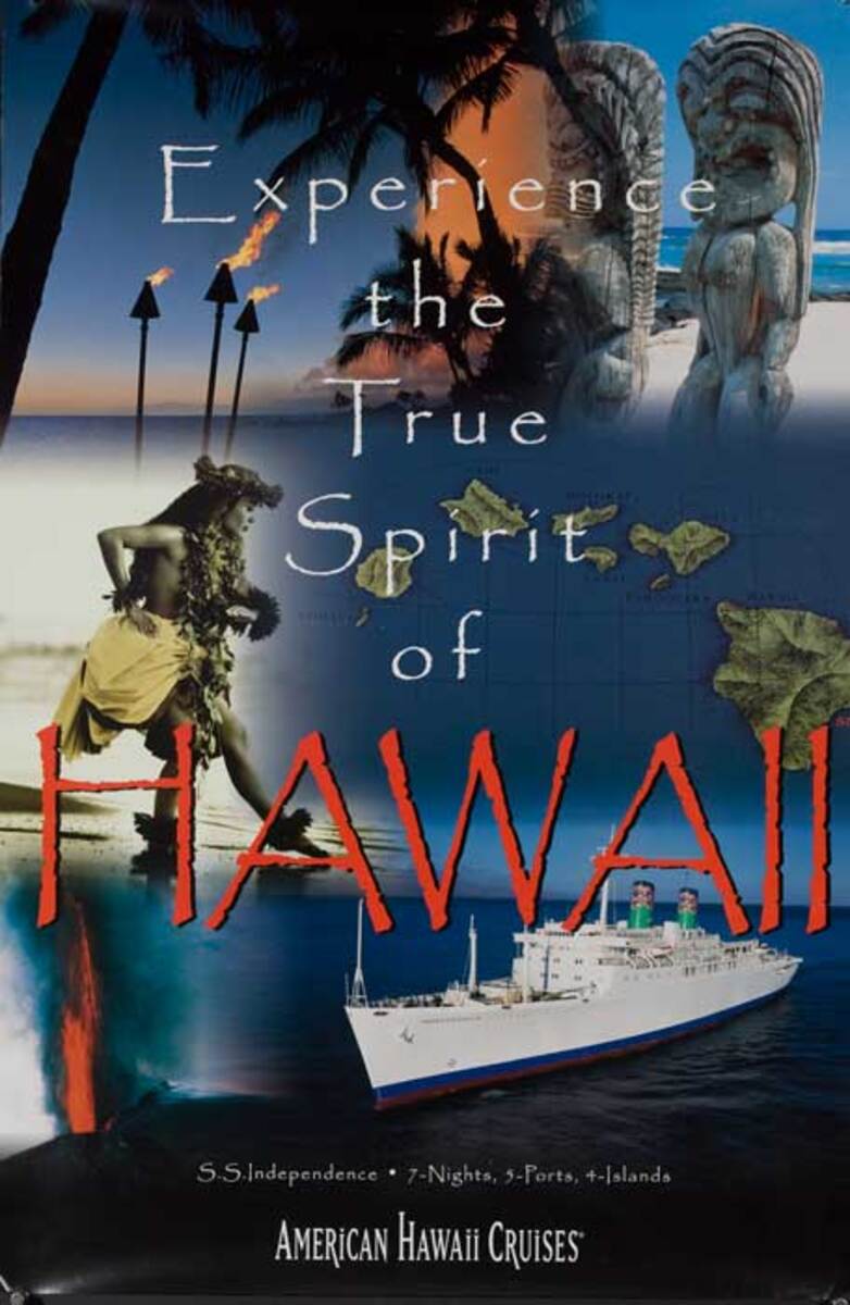 American Hawaii Cruises The True Spirit of Hawaii Original Cruise Line Travel Poster