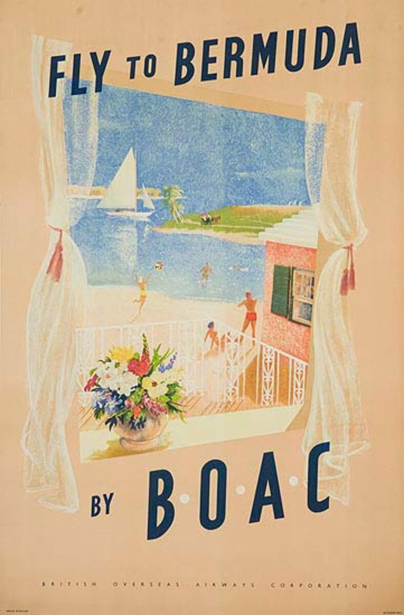 BOAC Bermuda Fly To Bermuda Travel Poster