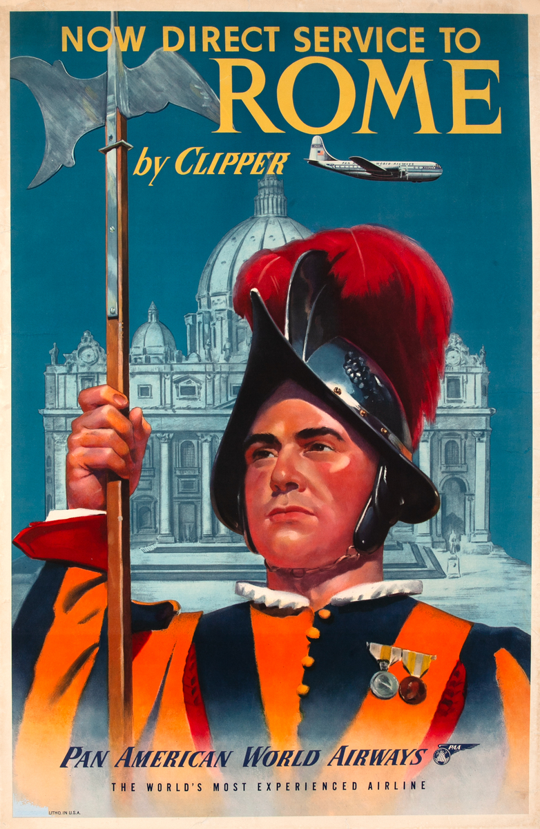 Now Direct Service to Rome by Clipper Original Pan Am Italy Travel Poster