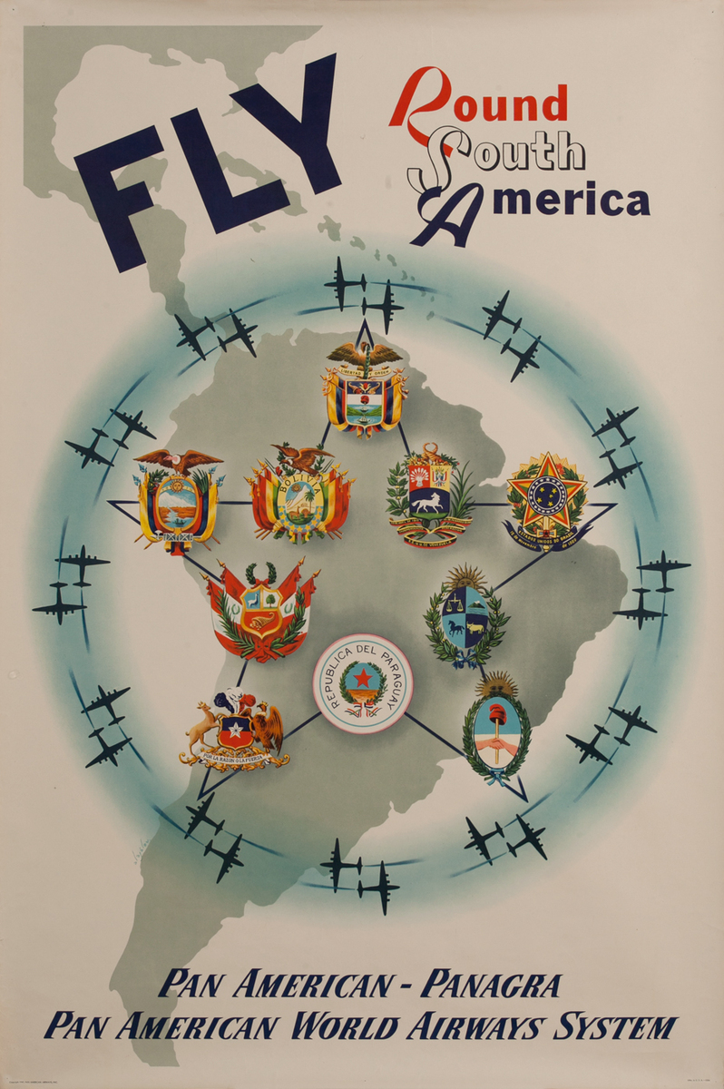 Fly Round South America, Pan American - Panagra Pan Pan American World Airways, Original Travel Poster