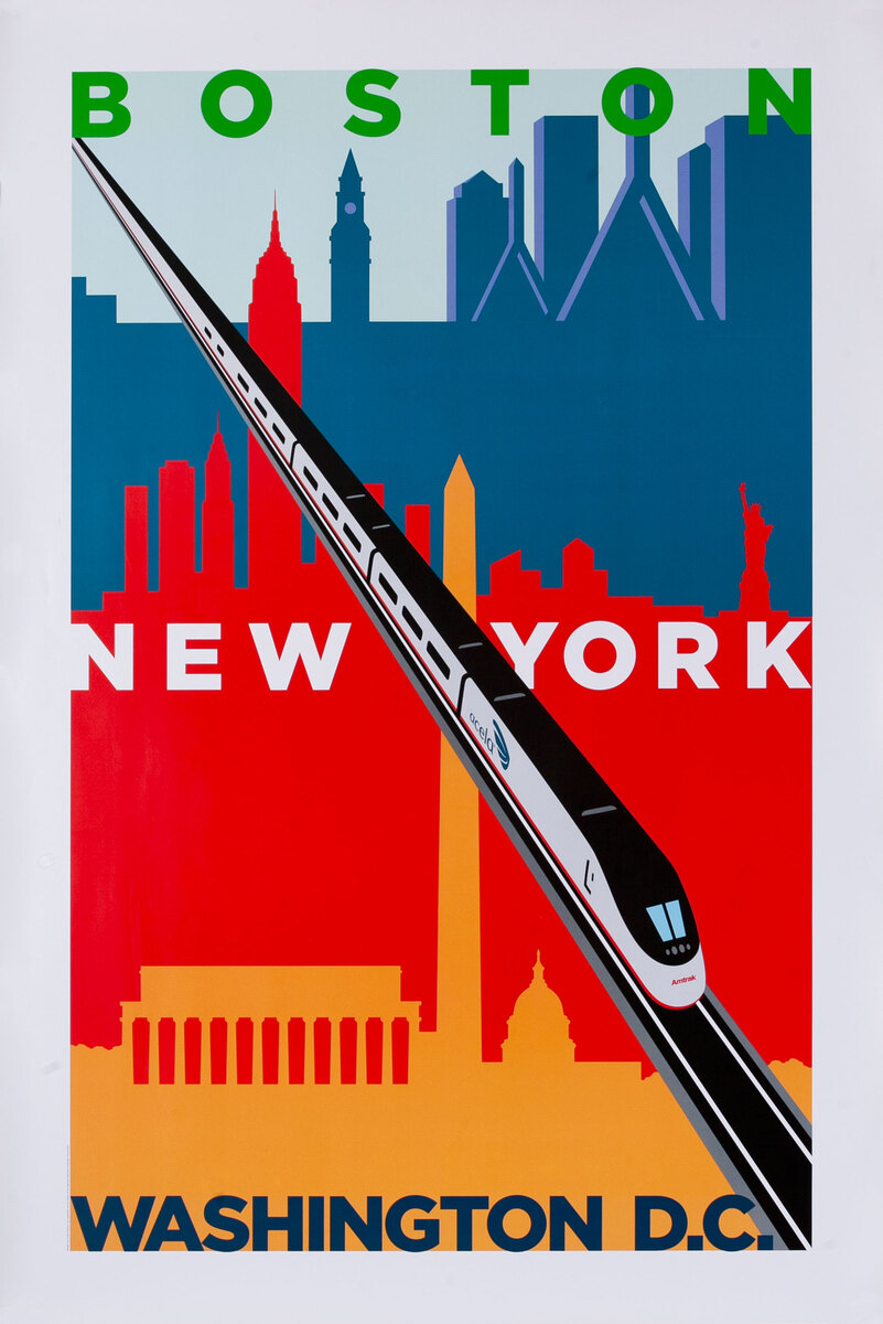 Amtrak Acela Original Travel Poster Boston New York Washington