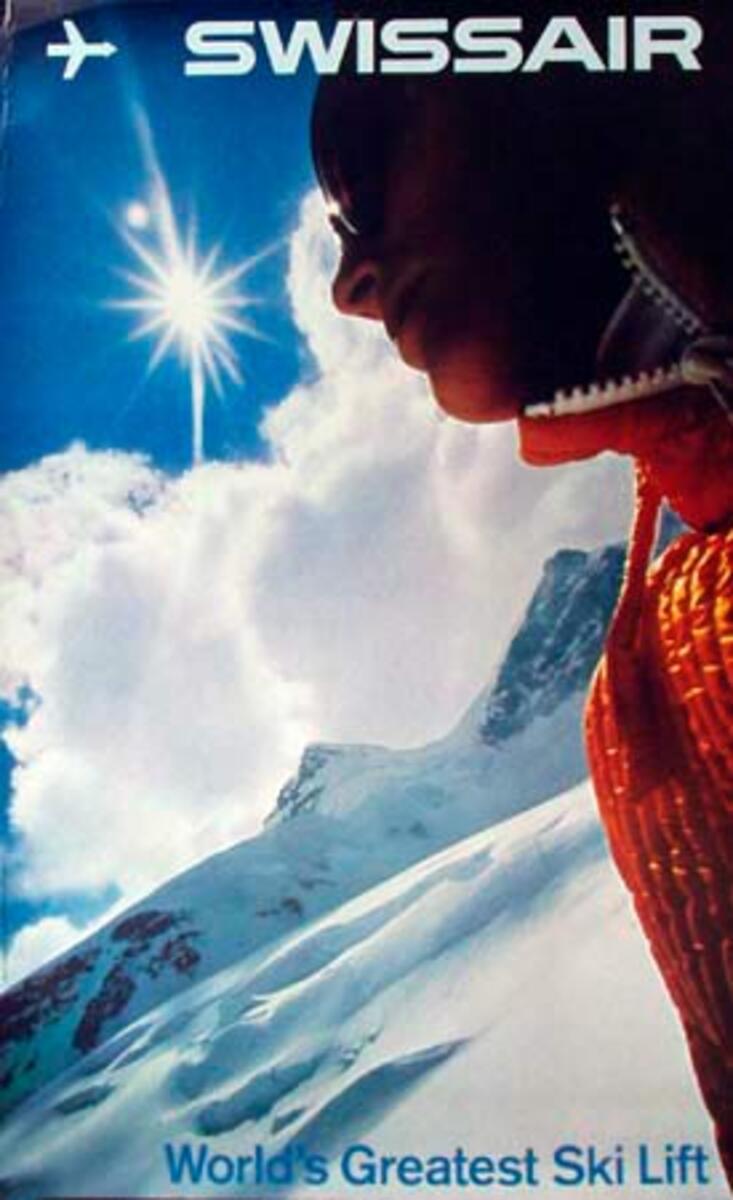 Swissair Original Vintage Travel Poster World's Greatest Ski Lift