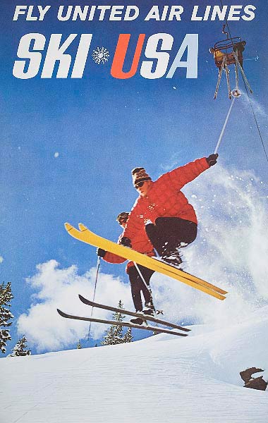 Fly United Airlines Ski USA Original Ski Travel Poster | David Pollack ...