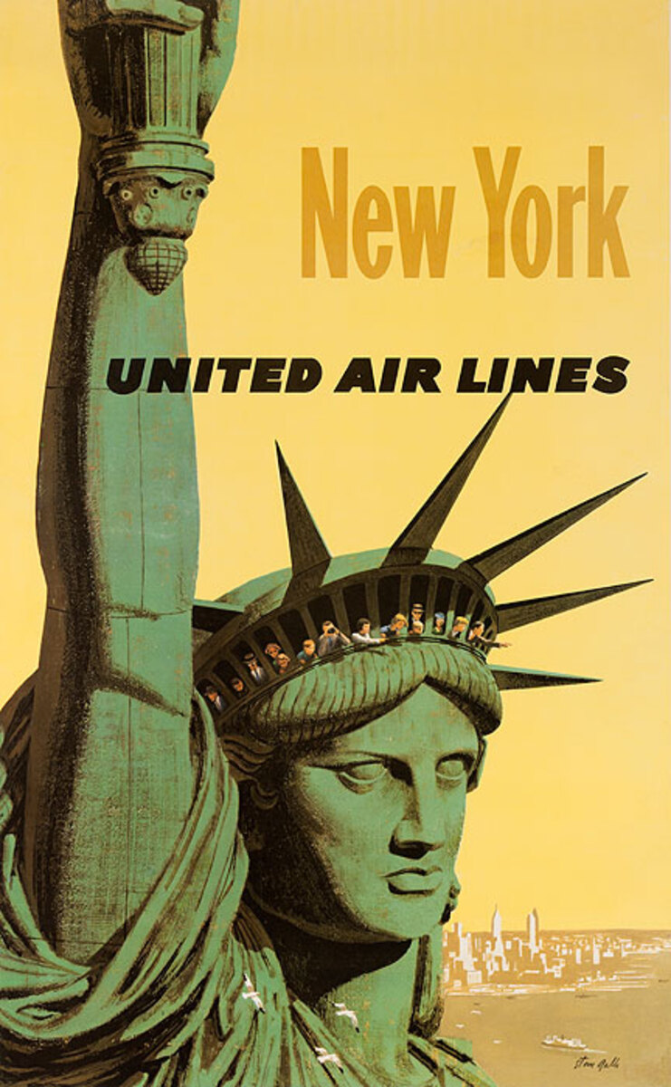 United Airlines Original Travel Poster New York Statue of Liberty