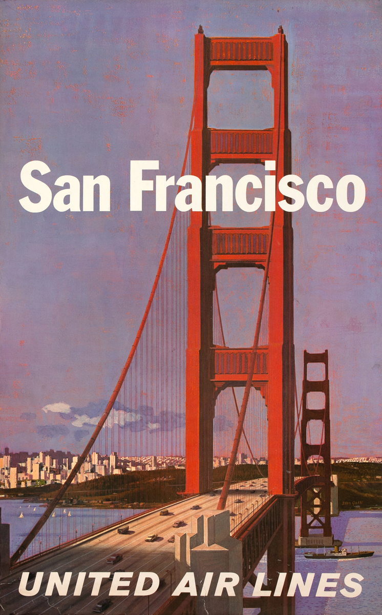 United Airlines Original Travel Poster San Francisco Golden Gate Bridge