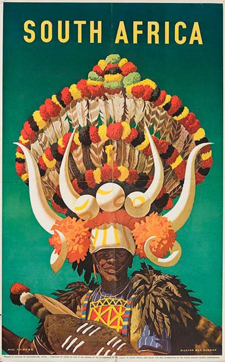 South Africa Original Travel Poster Headdress