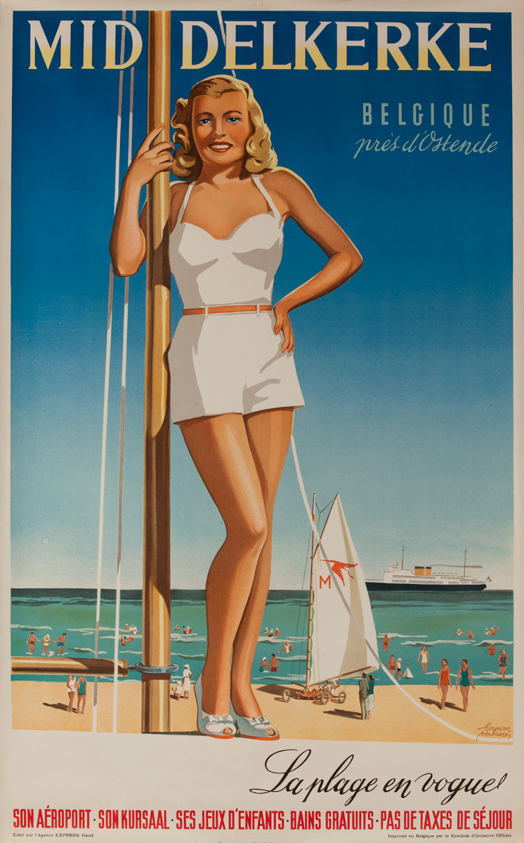 Belgium Mid Delkerke Original Vintage Travel Poster