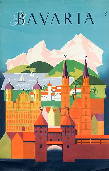 Bavaria Original Vintage German Travel Poster  David 