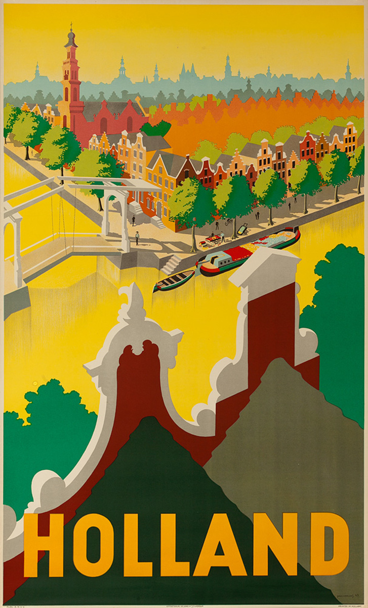 Holland Original Vintage Travel Poster Canal